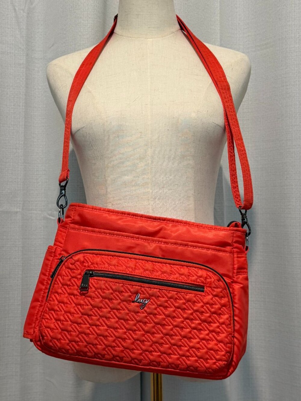 Lug Shimmy SE Crossbody Bag Orange Quilted Travel Purse RFID